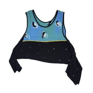 Shekina Forms in Silk Vintage Handmade Graphic Crop Tie Top Teal Black OS - NWOT